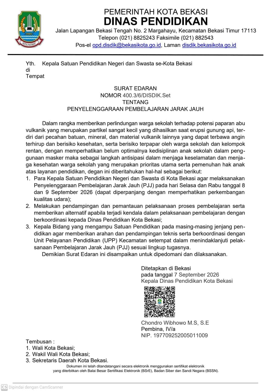 SURAT EDARAN DISDIK KOTA BEKASI